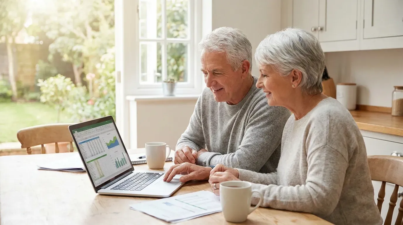 Older couple reviewing retirement plans and 401k statements at home